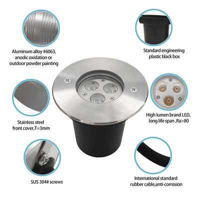 3W Dış LED Yeraltı Işığı 3000k Sıcak Beyaz Yeraltı Işıklandırması