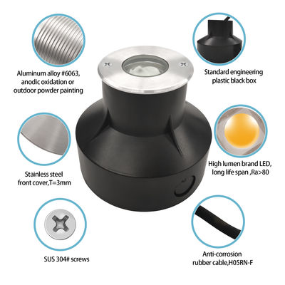 Yeraltı Eğitimi 1W 2W 3000k Sıcak Beyaz IP67 İyi Isı Döküntüsü Alüminyum Vücut