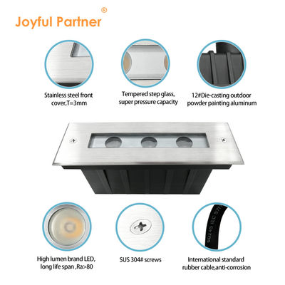 LED Yeraltı Işığı DC24V 3W 6W 3000K #316 SS IP67 Doğrusal Uzunluk 195MM + Tempered Glass