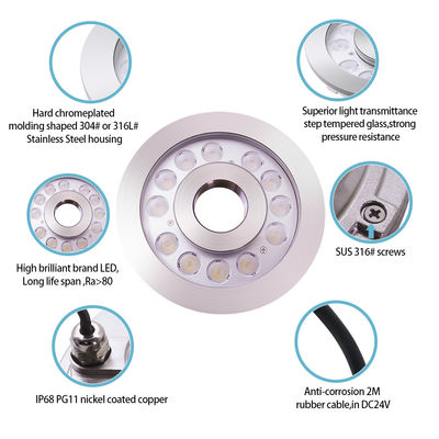 LED Çeşme Halkası Işık IP68 24W Paslanmaz Çelik Su Altı Işık