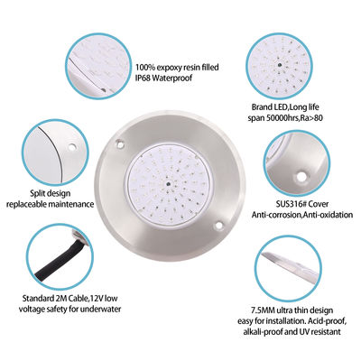 LED Havuz Işıkları IP68 Beyaz/Sıcak Beyaz 316 Paslanmaz Çelik Kapak 6W SMD 2835 63Pcs