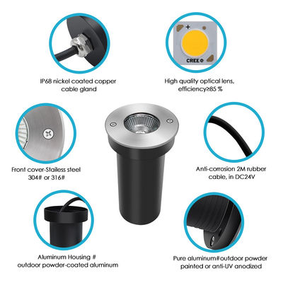 Bahçe Yeraltı Işığı IP65 Su geçirmez Alüminyum AC100-240V COB LED 6W Montaj Kutusu ile