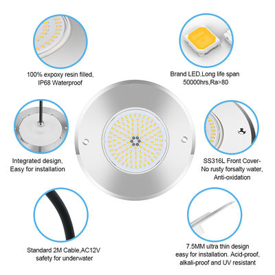 PAR56 LED Havuz Işığı DIA160MM*32MM 10W AC12V 316 Paslanmaz Çelik Malzemesi Dahili Sabit Akım Sürücü