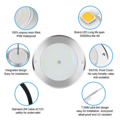 SUS316 Kapaklı IP68 DC12V 3000K Su Altı LED SPA Havuz Işığı