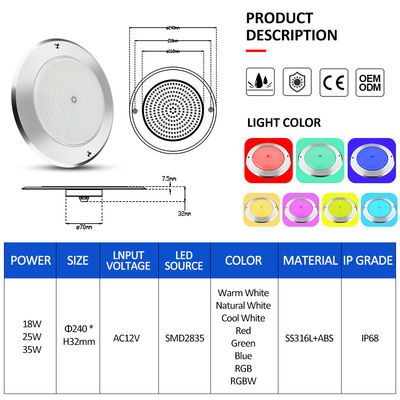 SUS316 Kapaklı IP68 DC12V 3000K Su Altı LED SPA Havuz Işığı
