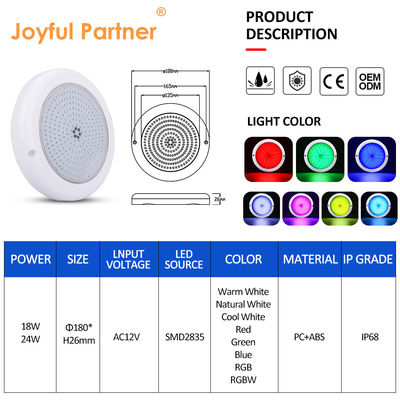 Yüzme havuzu Işığı IP68 Epoksi reçine dolusu Akvaryum Işıkları RGB AC12V ABS Yüzey Montajlı