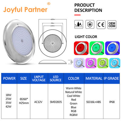 Yüzme Havuzu Işık 18Watt 35Watt Rezin Doldurulmuş AC12V SS316L+ABS DIA280mm Beton Yüzme Havuzu için