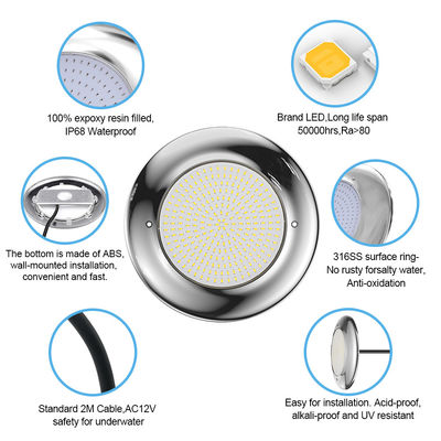 Yüzme Havuzu Işık 18Watt 35Watt Rezin Doldurulmuş AC12V SS316L+ABS DIA280mm Beton Yüzme Havuzu için