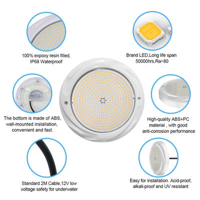 LED Yüzme Havuzu Işık Su Altı Lamba DIA230*35mm ABS Malzemesi IP68 42W Yüzey Montajlı