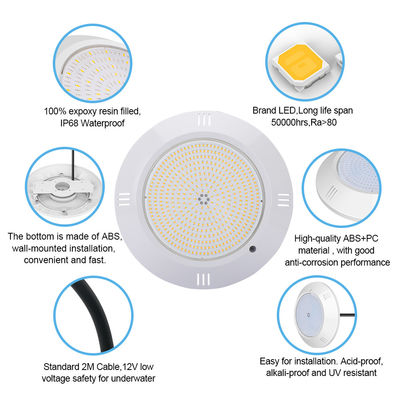 Epoksi reçine dolu sualtı havuzu ışık duvar monte ABS ev IP68 AC12V 18W Dia 260mm