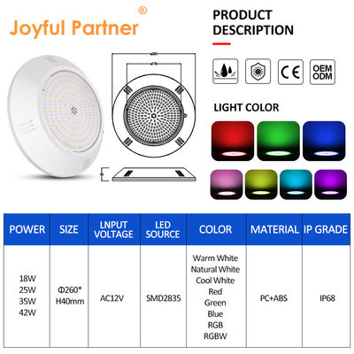 Epoksi reçine dolu sualtı havuzu ışık duvar monte ABS ev IP68 AC12V 18W Dia 260mm