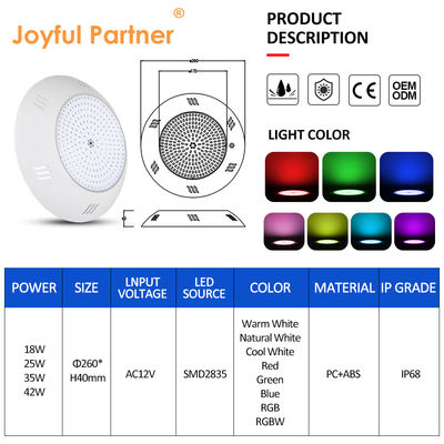 Duvar üzerine monte edilmiş Led Havuz Işığı 260*40mm AC12V 42w ABS Konutlu Uzaktan Kumanda Modern Stil