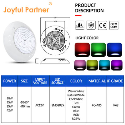 18W Par56 LED Yüzme Havuzu Yüzey Montajlı Led Su Altı Havuzu Işıkları AC 12V RGB Su Manzarası Bahçeleri için