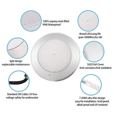 Su geçirmez PAR56 LED Havuz Işığı 316SS Ev Ultra İnce 7.5mm reçine dolu Duvar Montajlı 230MM 18W 25W DC AC12V