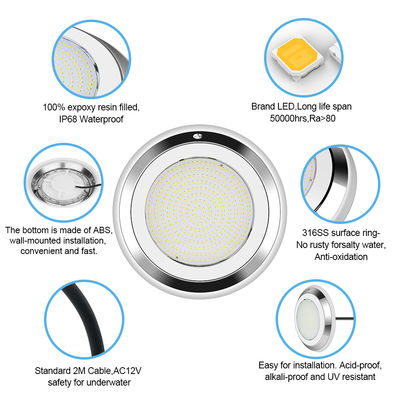 IP68 280mm Duvar Montajlı Paslanmaz Çelik RGB Su Altı LED Yüzme Havuzu Işığı