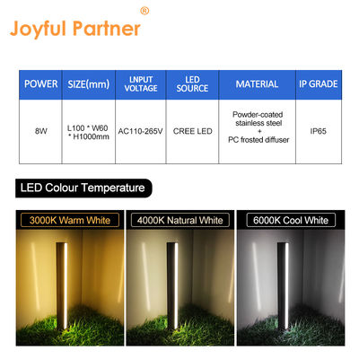 Bahçe sütunu çim ışığı IP65 Su geçirmez paslanmaz çelik CREE LED 8W AC110-265V 16 yıllık fabrika ile