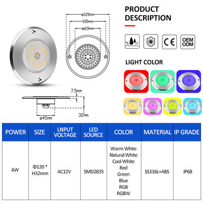 Par 56 Rgb Led Yüzme Havuzu Işığı 6W 10W 18W 25W 35W 42W ultra İnce 7.5mm Süper İnce reçine dolu AC 12V Voltajlı SMD LED SS316L malzemesi ile