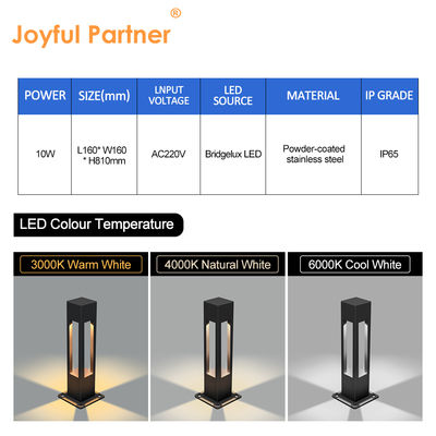 Özelleştirme Dış Mekan Su Geçirmez Işıklar 160*160*800MM Bridgelux LED 3000K 10w Sıcak beyaz Ra 80