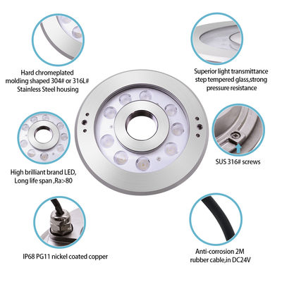 Paslanmaz çelik dalgıç LED çeşme ışığı IP68 DC24V CE sertifikalı