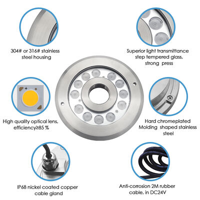 LED 12V 24V Fıskiye Sualtı Işığı IP68 Paslanmaz Çelik RGB Su Jeti Yapısı Su Geçirmez Renk Değişimi Harici Kontrol