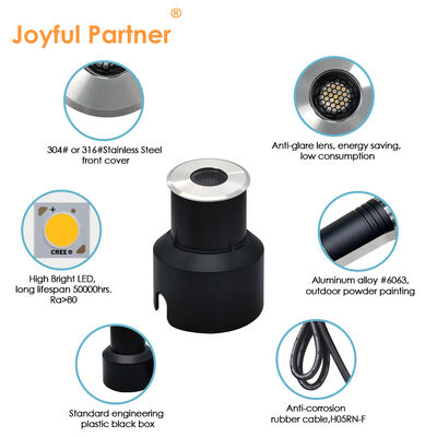 Yeraltı Yukarı Işık IP67 3W CREE LED Anti Glare Tasarımı DIA45MM Yollar İçin Alüminyum Konut