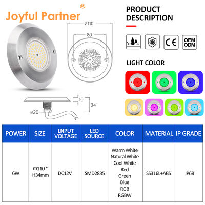 IP68 Su Altı PAR 56 Havuz Işığı 6W SMD2835 Boyut 110*34MM Ultra İnce 10MM
