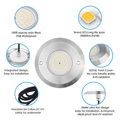 6W Ultra Slim SUBWAATER PAR56 havuz lambası SMD LED 2835 Su geçirmez 110x34MM DC12V/AC12V