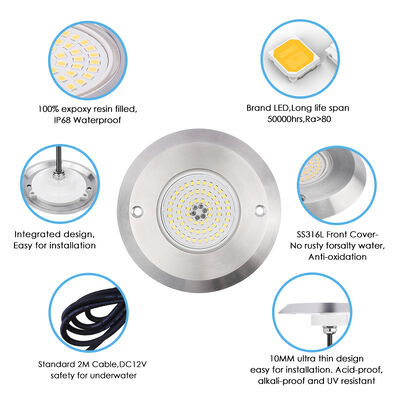 LED Havuz Işıkları DC12V 42W 10MM Kalınlığı Entegre SMD 2835 RGB Renk Değiştirme reçine Paslanmaz Çelik malzemesi ile doldurulmuş