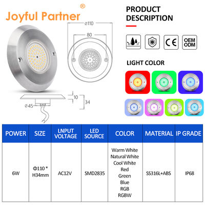 LED Havuz Işıkları DC12V 42W 10MM Kalınlığı Entegre SMD 2835 RGB Renk Değiştirme reçine Paslanmaz Çelik malzemesi ile doldurulmuş