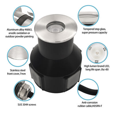 Dışa gömülü yeraltı lambaları DC24V Dahili sürücü DIA55MM 3W 3000K IP67 Bahçe yolu uygulaması için