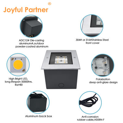 Kare Çelik Yeraltı Aydınlatma AC100-240V 4*2W LED 316 Paslanmaz Çelik Trick 0.5M Elektrik Kablosu ile