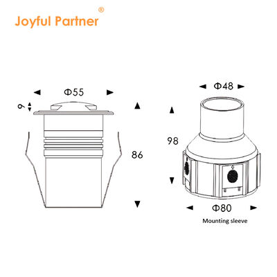 Yan Görünüm LED Yeraltı Işıkları 24VDC 2W 3W CE ROHS Sertifikasyonu DIA55MM ile LED